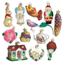 12 Assorted Ornaments for Newlyweds Glass bride & groom heart, home, red roses, pink rose, pinecone, bunny, santa, goldfish, teapot, basket of flowers, bird with feather tail, angel