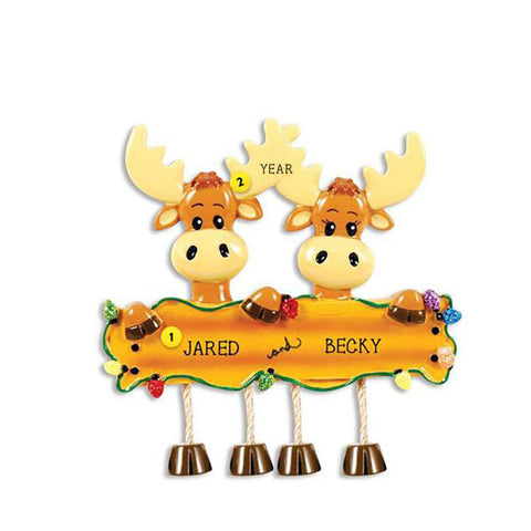 Moose Couple with Dangle Legs Personalized Resin Christmas Ornament