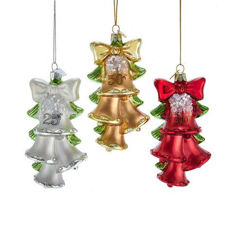 Glass 25th, 40th or 50th Anniversary Bell Christmas Tree Ornament