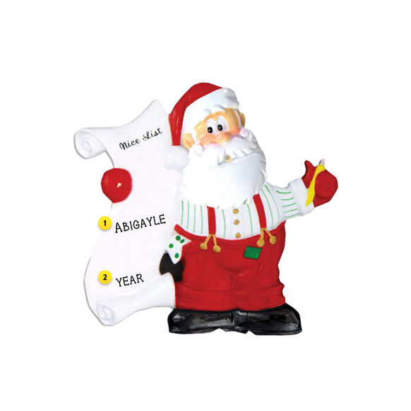Santa with Nice List Christmas Ornament