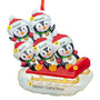 Personalized Family of Five Christmas Ornament with 5 penguins sledding 