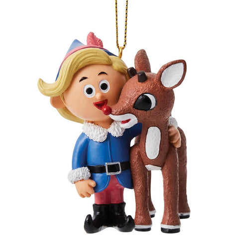 Rudolph and Hermey hugging Christmas ornament 