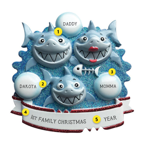 Shark Family of 3 personalized resin ornament