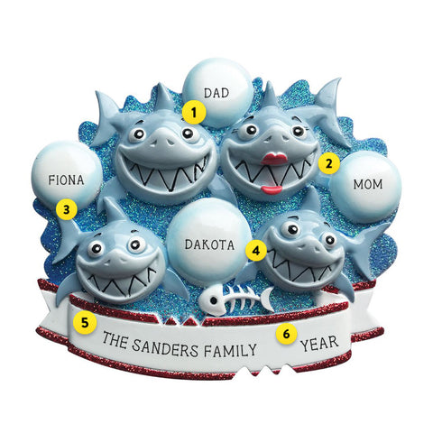 Shark Family of 4 Personalized resin ornament