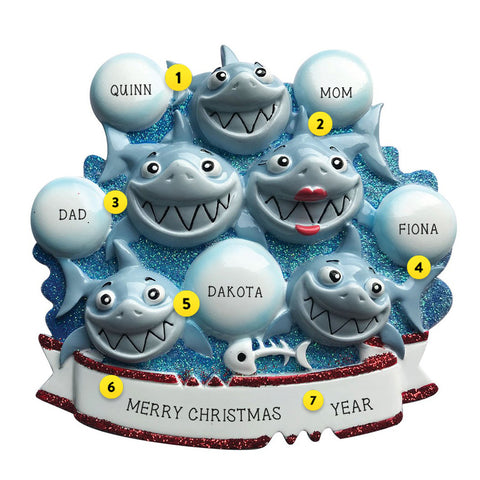 Shark Family of 5 Personalized resin ornament