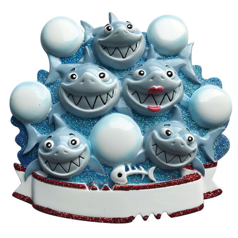Shark Family of 5 Personalized resin ornament