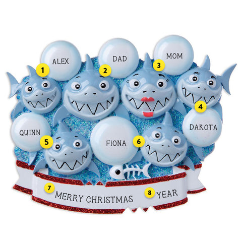 Shark Family of 6 Personalized resin ornament