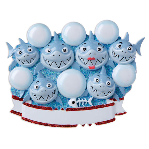 Shark Family of 6 Personalized resin ornament