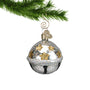 Silver Jingle Bell  with gold stars hanging from an ornament hook