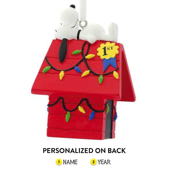 Snoopy on Doghouse Ornament Personalized 