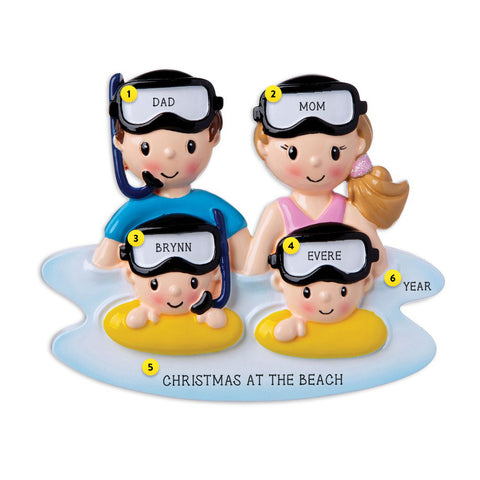 Snorkeling Family of 4 personalized resin ornament