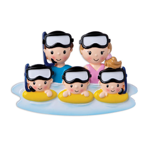 Family of 5 Snorkeling Personalized Resin Christmas Ornament