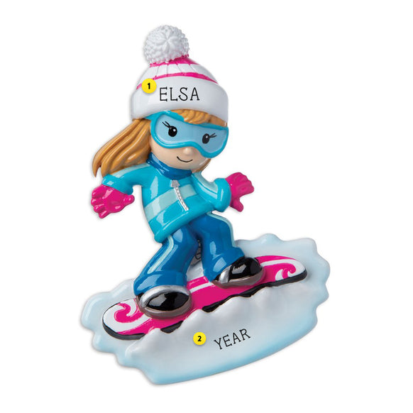 Snowboarder Female resin personalized ornament  Edit alt text