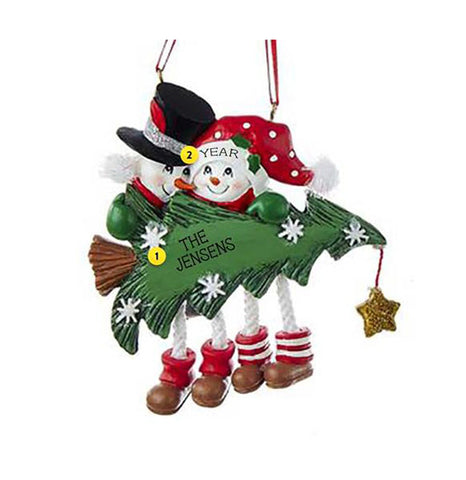 Snowman Couple with Tree Personalized Christmas Ornament