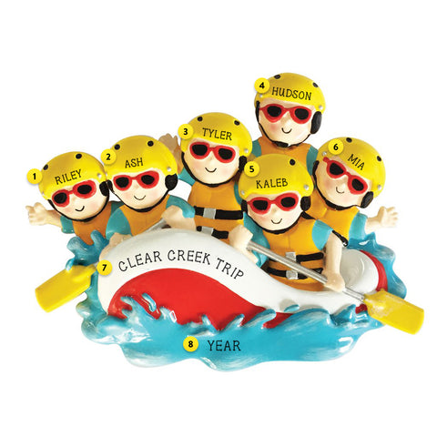 White Water Rafting Family of 6 personalized resin ornament 